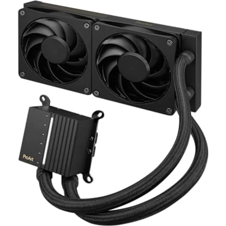 ASUS ProArt LC 240, All-in-One Flüssig-CPU-Wasserkühlung mit beleuchteter Systemstatusanzeige, 2x 120-mm Alphacool Apex Stealth Metal Power-Lüfter, 3000 U/min, Schwarz