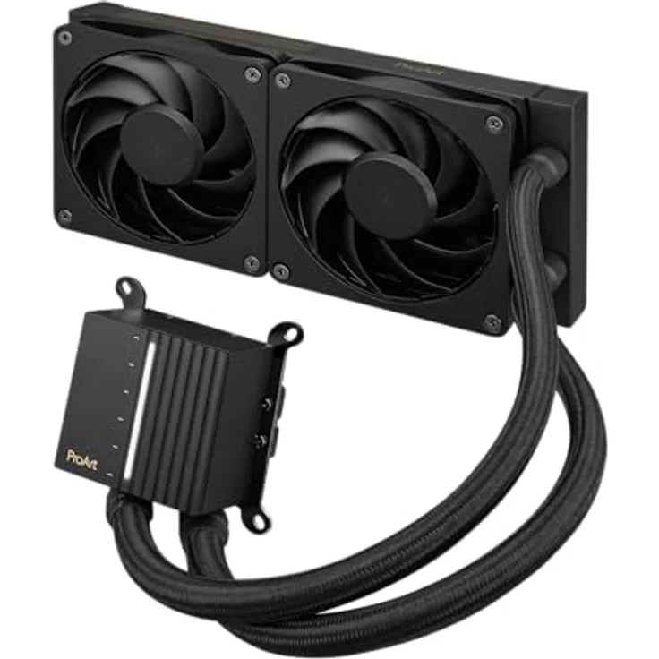 ASUS ProArt LC 240, All-in-One Flüssig-CPU-Wasserkühlung mit beleuchteter Systemstatusanzeige, 2x 120-mm Alphacool Apex Stealth Metal Power-Lüfter, 3000 U/min, Schwarz – Bild 1
