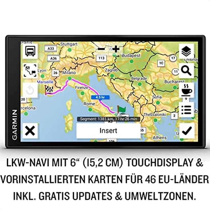 Garmin dēzl LGV 610 EU – LKW-Navigationsgerät mit 6“ Farbdisplay, vorinstallierten Karten für 46 Länder, fahrzeugspezifischem Routing und Echtzeitdiensten – Bild 2