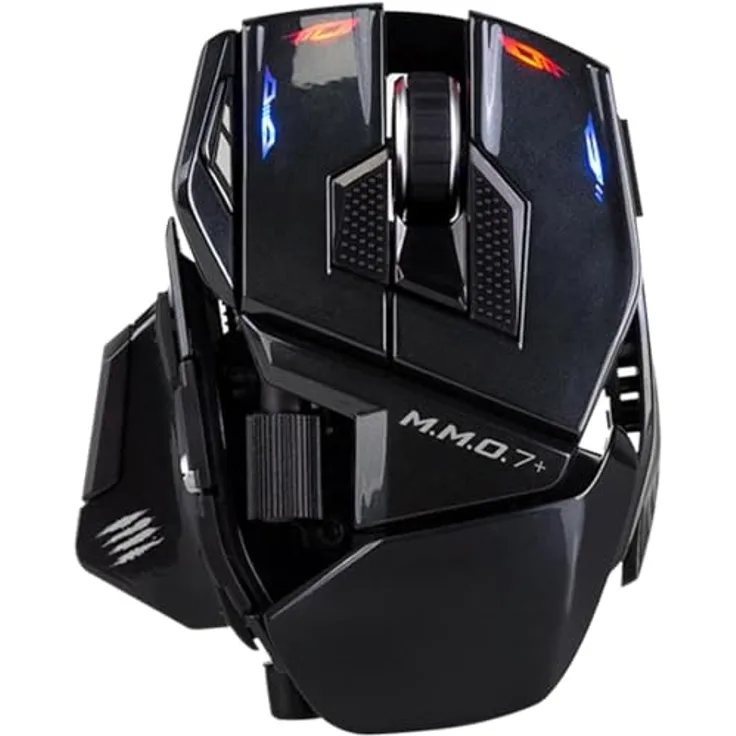 MAD CATZ M.M.O. 7+ Gaming Maus, kabelgebunden & kabellos, 21 programmierbare Tasten, 5D Taste, 26000 DPI PixArt 3395 Sensor, ergonomisch rechts