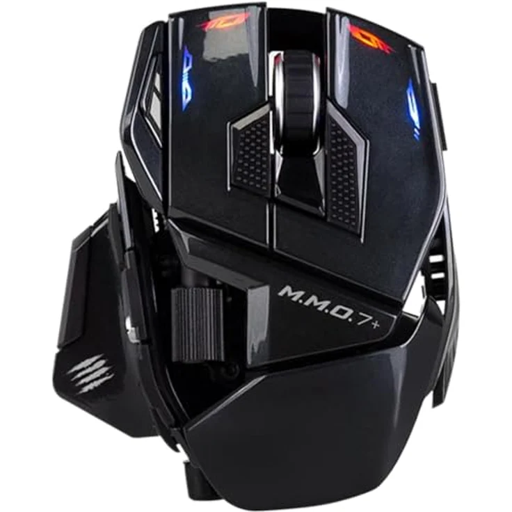MAD CATZ M.M.O. 7+ Gaming Maus, kabelgebunden & kabellos, 21 programmierbare Tasten, 5D Taste, 26000 DPI PixArt 3395 Sensor, ergonomisch rechts – Bild 1