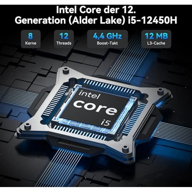GEEKOM IT12 Mini PC mit Intel i5-12450H, 16GB DDR4 RAM, 512GB SSD (erweiterbar bis zu 4TB), Windows 11 Pro, Wi-Fi 6E, Bluetooth 5.2, 2.5G LAN, 2x USB4, 8K Unterstützung, für Home & Office – Bild 3