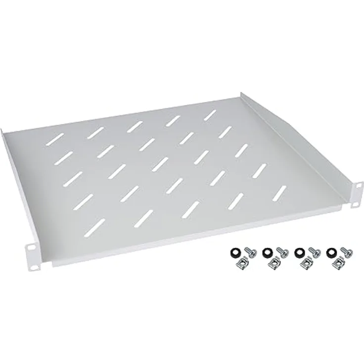 HMF 65499 Fachboden für Serverschrank, 19 Zoll, 1 HE, 400 mm Einbautiefe, lichtgrau, aus Stahlblech, Traglast 16 kg