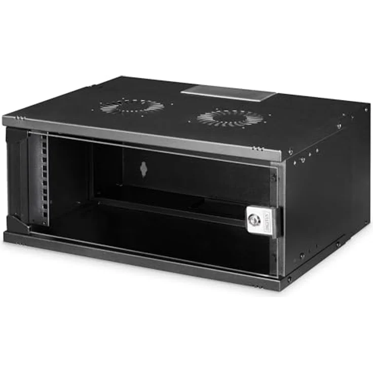 DIGITUS Netzwerkschrank SoHo Pro - 19-Zoll Rack 4 HE - Unmontiert - Wandmontage - 400 mm Tiefe - 327 mm Nutztiefe - Traglast 60 kg - Glastür - Schwarz – Bild 1