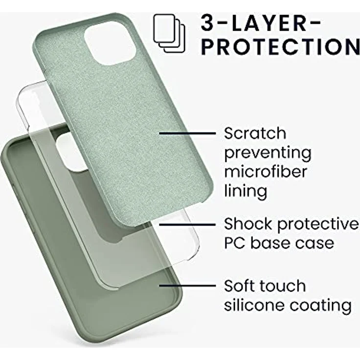 kwmobile Handyhülle für iPhone 13, Silikon Case für kabelloses Laden, graugrün, flexibel und rutschfest – Bild 2