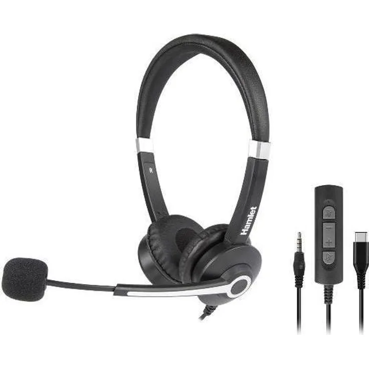 Hamlet Renova CJS, Stereo-Business-Headset mit USB Typ-C und 3,5 mm Anschluss, Schwarz