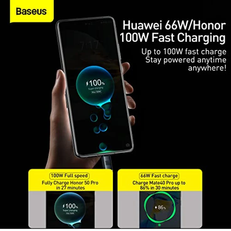 Baseus Cable Crystal Shine - USB to Type C - 100W 6A 1,2 m (CAJY000401) black – Bild 5