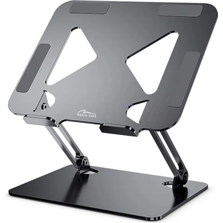 Media-Tech Ergonomischer Laptop-Ständer 10-17 Zoll, Höhenverstellbar & klappbar, Stabiler Aluminium- und Karbonstahl Notebookhalter mit rutschfesten Füßen