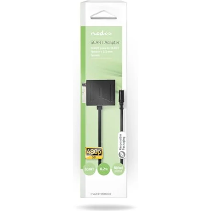 Nedis SCART-Kabel, SCART Stecker auf SCART Buchse / 3.5 mm Buchse, vernickelt, 480p, 0.20 m, rund, PVC, schwarz – Bild 5