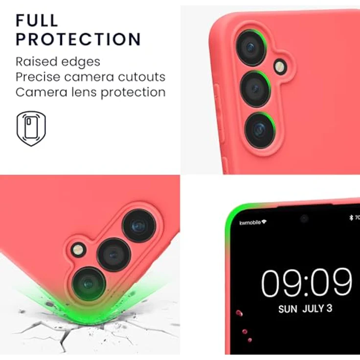 kwmobile Handyhülle für Samsung Galaxy A55 5G, weiche TPU Silikon Schutzhülle in Neon Koralle, rutschfest und reißfest mit präzisen Kameralöchern – Bild 3
