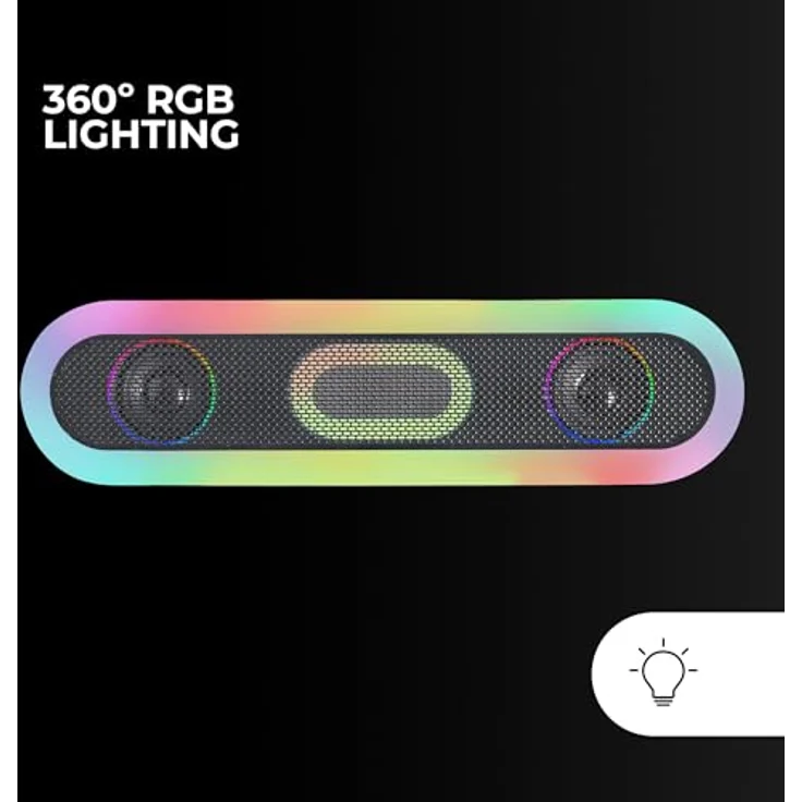 Mars Gaming MSB-ORB, Tragbarer Lautsprecher + Soundbar 20W, Orbilight RGB 360° Beleuchtung, Triple-Driver-System, Bluetooth 5.3, Schwarz – Bild 3