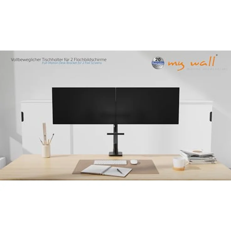 my wall Monitorhalterung 2 Monitore - HL59L, höhenverstellbare Monitorhalterung mit Gasdruckfeder, Schwenk- & Neigungsfunktion, Hoch- und Querformat, Monitor Halterung für Büro & Gaming – Bild 2