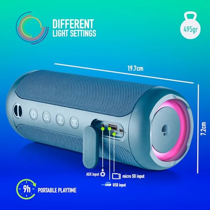 NGS Roller Furia 2 Blue, Kabelloser Bluetooth-Lautsprecher mit 30 W, IPX7 wasserdicht, True Wireless, 9 Std. Akkulaufzeit, Blau – Bild 4