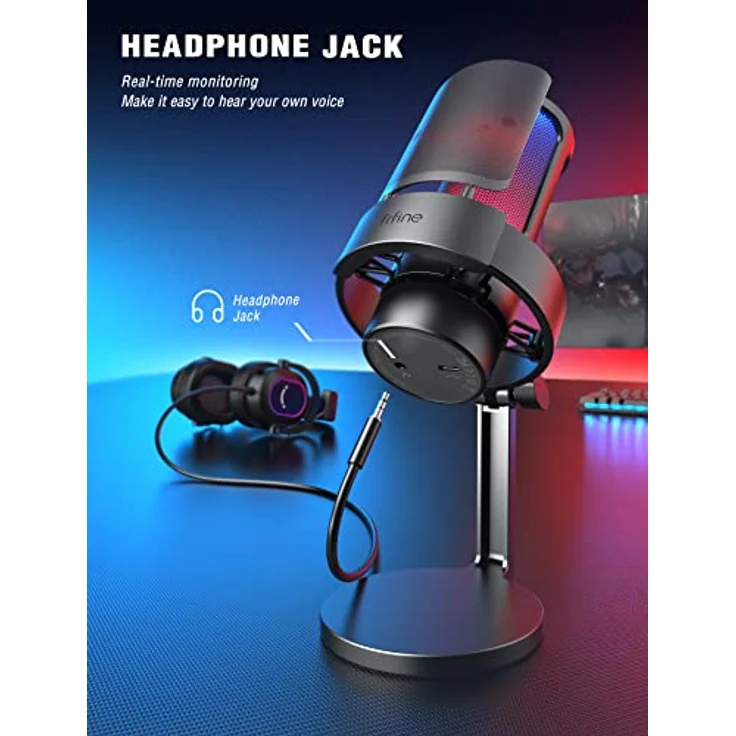 FIFINE USB Mikrofon PC, Gaming Mikrofon mit RGB-Steuerung, Stummschalter, Kopfhöreranschluss und Popfilter für PS4 PS5 MAC – Bild 3