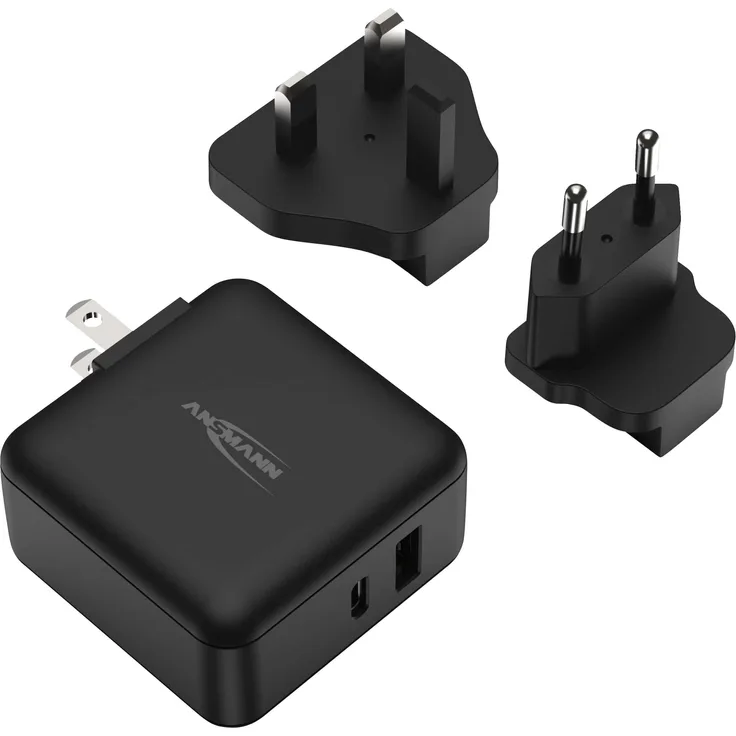Ansmann USB-Ladegerät Travel Charger TC230PD (30 W), USB-C PD mit zwei Ports, kompakt und faltbar, Schwarz