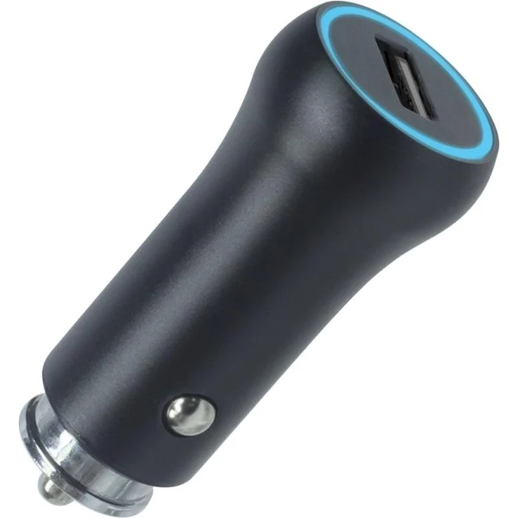 Setty Autolader CC-A-241, 1x USB 2,4A, kompakter KFZ-Ladeadapter in mattschwarz mit blauem LED-Ring