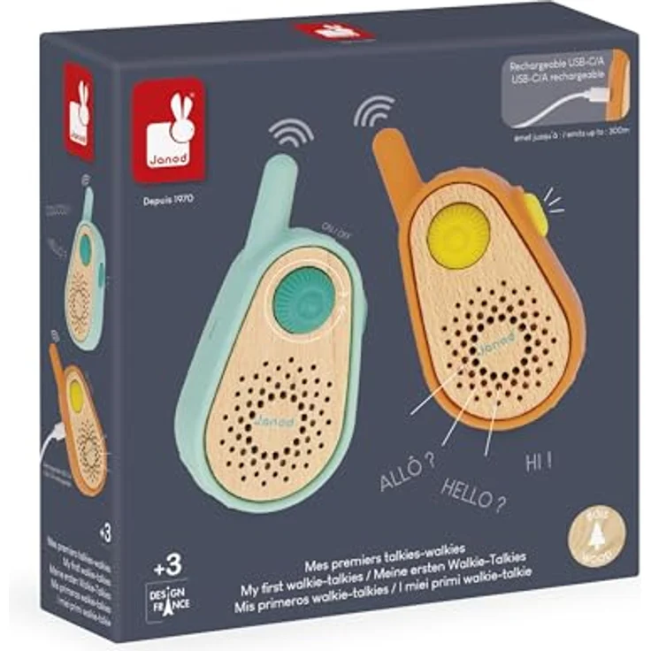 Janod Walkie Talkie Spielzeug - Happy Garden - Funkgerät mit 300 Meter Reichweite, wiederaufladbar für Kinder ab 3 Jahren – Bild 6