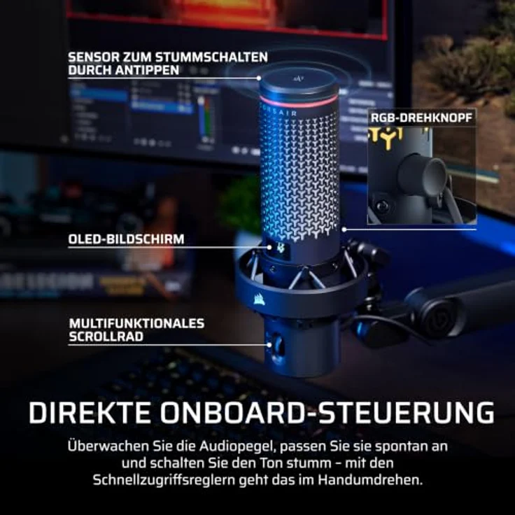 Corsair VOXARA USB Gaming Kondensatormikrofon, 25mm-Kapsel, 32-bit/192kHz Audio-Engine, RGB-Beleuchtung, Schwarz – Bild 8