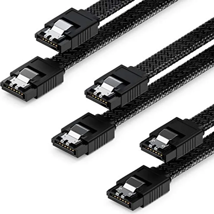 deleyCON SATA 3 Kabel Set, 3x 60 cm, 6 Gbit/s Datenkabel mit L-Stecker gerade, Schwarz