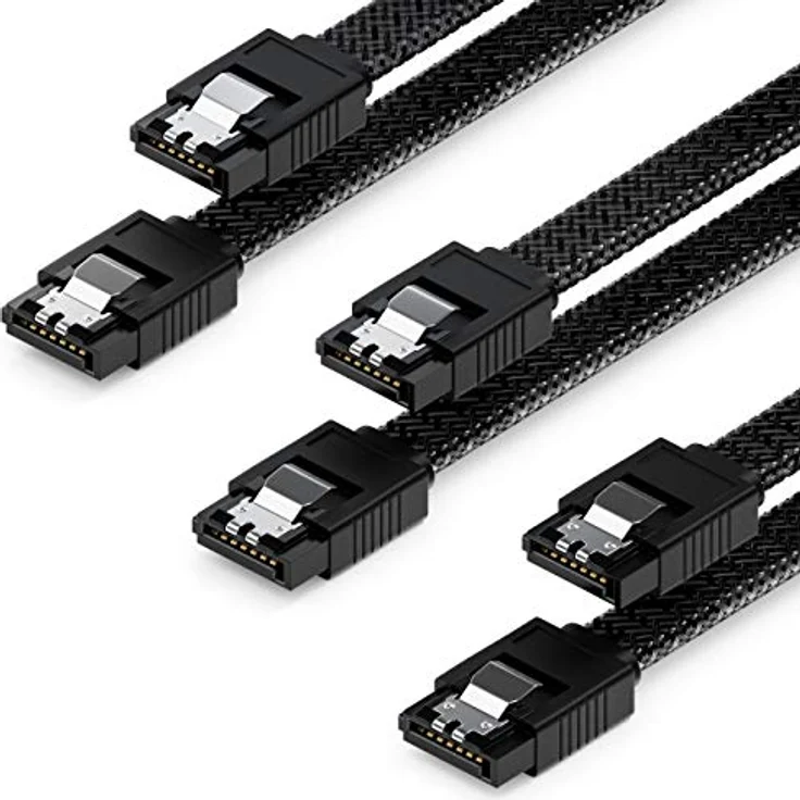 deleyCON SATA 3 Kabel Set, 3x 60 cm, 6 Gbit/s Datenkabel mit L-Stecker gerade, Schwarz – Bild 1