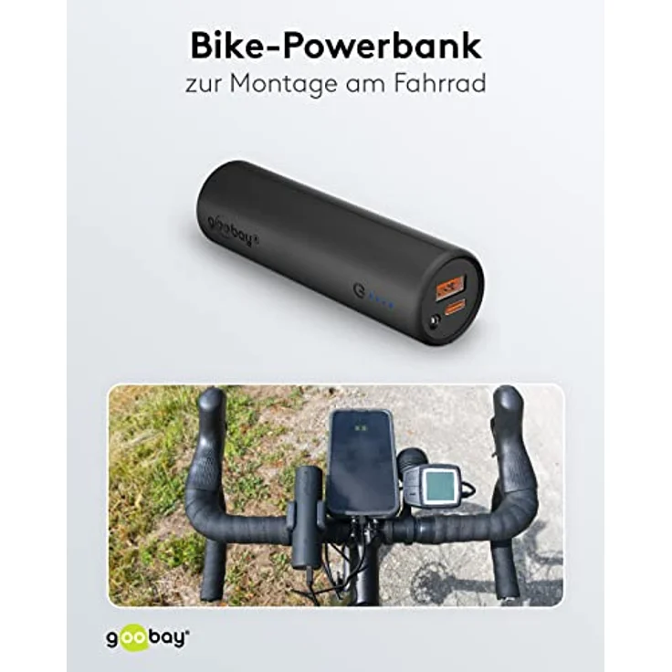 Goobay 60656 Bike Powerbank 5.0 5000 mAh inkl. verstärkter Halterung für Fahrradlenker/Powerbank für Ebike/Externer Akku/Ladegerät mit Quickcharge & Power Delivery/Charger für Samsung/Apple Klein – Bild 4