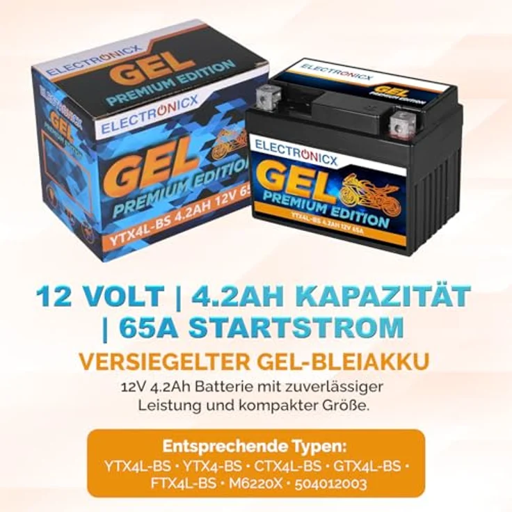 Electronicx GEL-YTX4L-BS GEL Motorradbatterie 4Ah 12V, wartungsfrei, auslaufsicher, vibrationsfest für Motorrad, Roller, Quad und Scooter – Bild 5