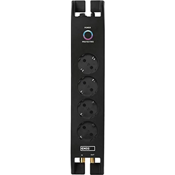 EMOS P54222 4er Steckdosenleiste mit Überspannungsschutz, 2m Kabel mit Schalter und LED-Anzeige, Schutzkontakt-Mehrfachsteckdose, 1800 J, Ableitstrom 15000 A