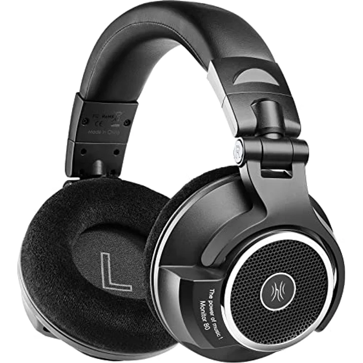 OneOdio offener Studio Kopfhörer mit Kabel Over-Ear mit 250 Ohm, Monitor 80 Headphones für Mixing, Mastering, Editing, Ohrpolster aus Samt, Abnehmbares Kabel(3.5mm/6.35mm link), Schwarz – Bild 1