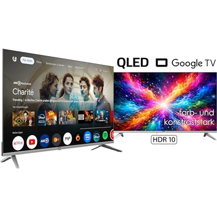JTC-24 JTCSQ32H39330G, 32 Zoll QLED Smart Fernseher mit Android TV, Google Sprachsteuerung, Triple Tuner, Bluetooth, Rahmenlos-Silver-Design – Bild 3
