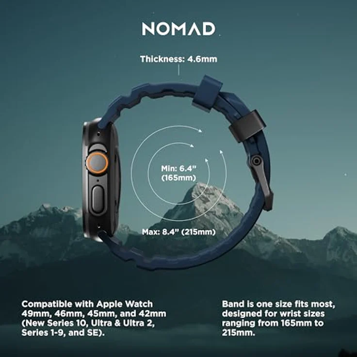 NOMAD Apple Watch Sportarmband Rocky Point Atlantic Blue – 45/49 mm mit schwarzer Titan-Hardware, für Damen und Herren – Bild 2