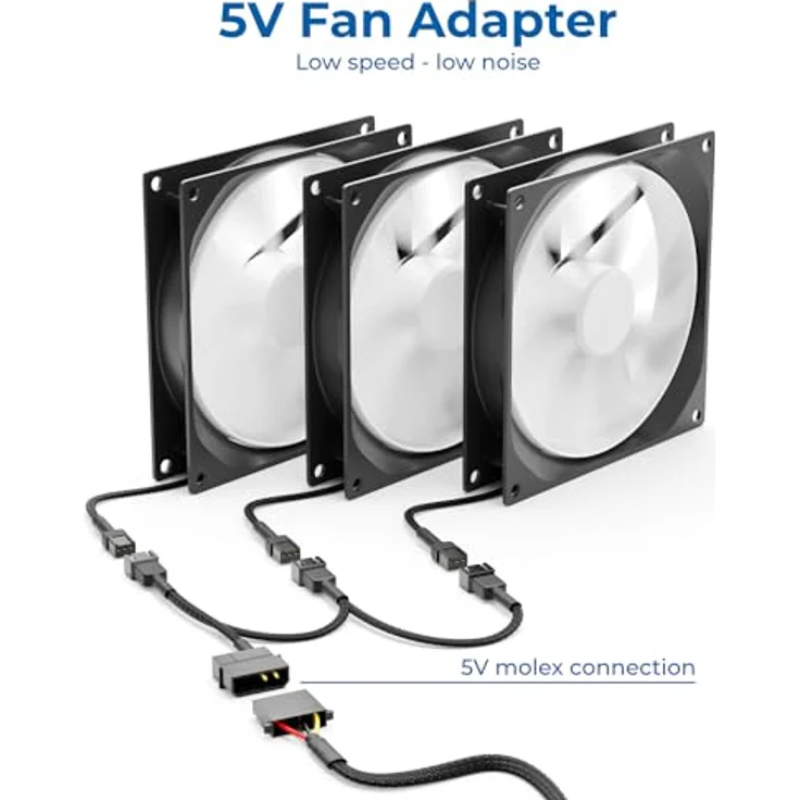 deleyCON 20cm 4-Pin Molex 5V auf 3x3-Pin Lüfterkabel Schwarz - Lüfteradapter für Prozessor- und Gehäuselüfter, Flexibles 20cm Kabel, Zuverlässige Stromversorgung – Bild 2