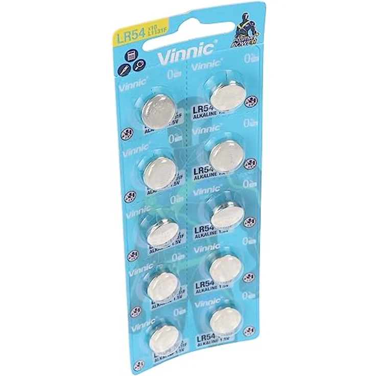 VINNIC 10 Stück Knopfzelle AG10, LR54, L1131F, LR1130, 189, RW89 Knopfzelle - Silber, 1,5 Volt, 65mAh, 10 Stück, sehr geringe Selbstentladung – Bild 5