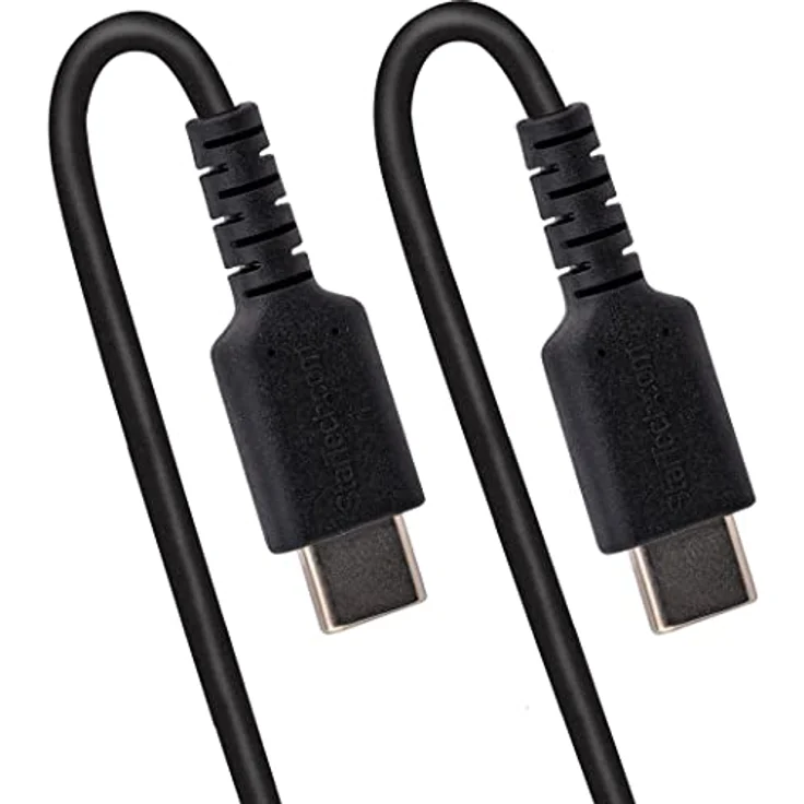 StarTech.com 50cm USB C auf USB C Kabel, hochbelastbares Spiralkabel zum Laden und Synchronisieren, USB C 2.0 Kabel, robuste Aramidfaser, Schnellladekabel mit EMI Schutz, schwarz (R2CCC-50C-USB-CABLE) – Bild 3
