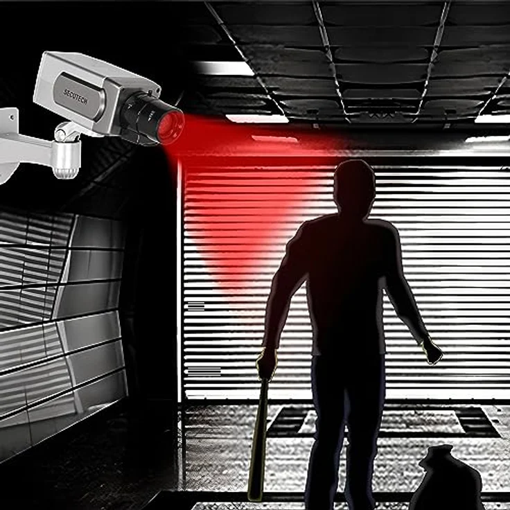 Retoo Schwenkbare Dummy Kamera für außen und innen, Drahtlose Kamera mit Blinkendem LED Wetterfest Sicherheitskamera Fake Camera für Zuhause und Büro Überwachung Attrappe Camera - 15.5x7x22.2cm, Rot blinkende LED - Wetterfest und Vielseitig – Bild 5