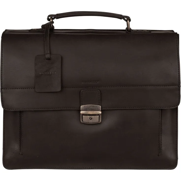 Burkely Vintage Scott Briefcase 2-Compartments Aktentasche - Schwarzes Leder, 16,5 l Volumen, mit vielen Verstaumöglichkeiten