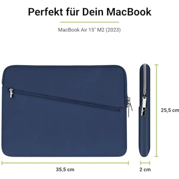 Artwizz Neoprene Sleeve PRO kompatibel mit MacBook Air 15, Schutzhülle mit Zubehör-Fach, Midnight-Blue, 15 Zoll – Bild 4