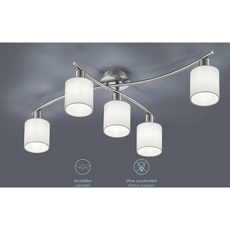 lightling modern Deckenleuchte Marita 5-flammig nickel matt Metall, Stoffschirm weiß, dreh- und schwenkbar, 75 x 22 x 44 cm – Bild 2