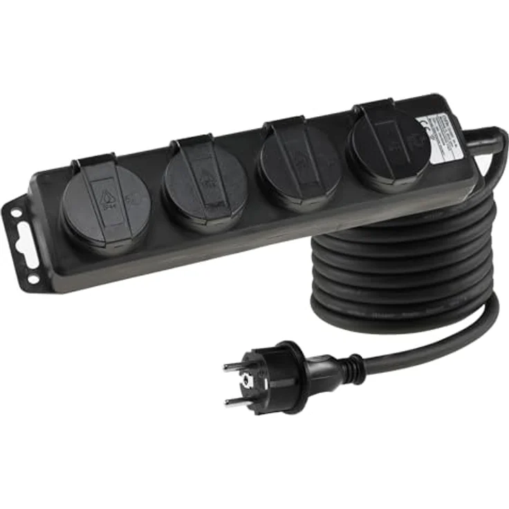 ChiliTec 4-Fach Steckdosenleiste Aussensteckdose IP44 mit 4 Schutzkontaktsteckdosen, 5m Kabel, Klappdeckel, 230V 16A, Schwarz – Bild 1