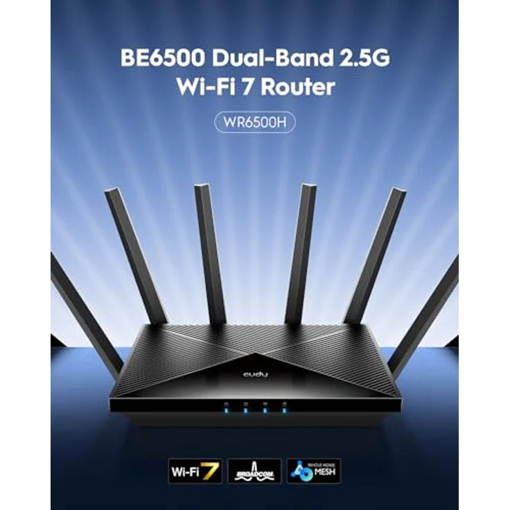 Cudy BE6500 WR6500H, WiFi 7 Dual Band Gaming Router mit 2.5G Port, VPN-Client und Server, Cudy App-Steuerung, 2 GHz Quad-Core CPU – Bild 2