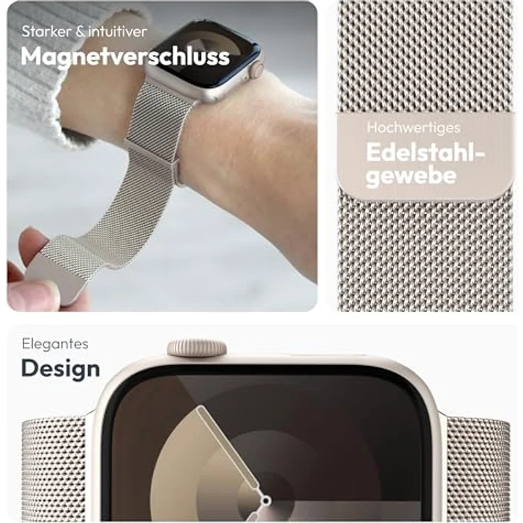 Vonmählen Milanese Loop 2 Armband für Apple Watch, 44/45/46/49 mm, Champagne, versandkostenfrei – Bild 3