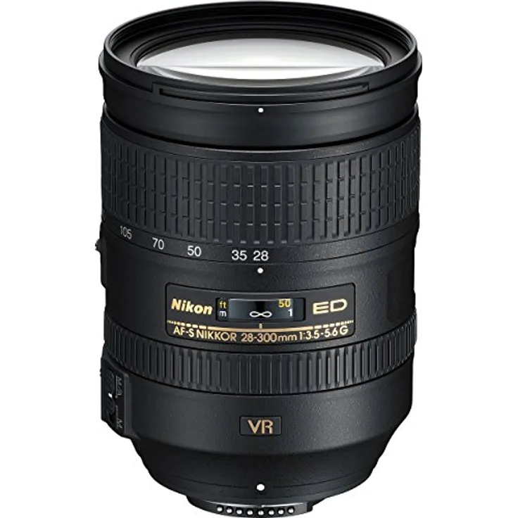 Nikon AF-S 28-300 mm 1:3.5-5.6G ED VR Reisezoom-Objektiv mit HB-50, bildstabilisiert, 77 mm Filtergewinde, Schwarz