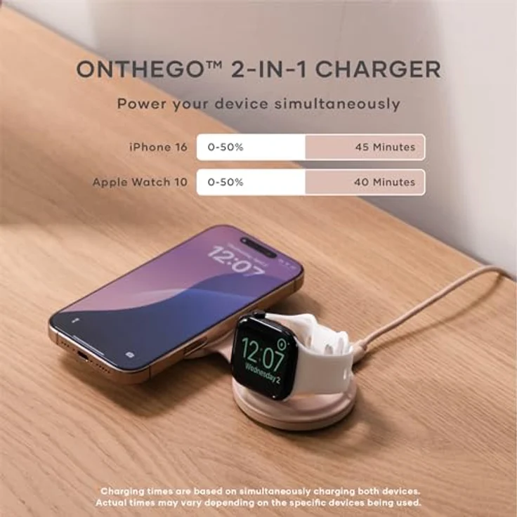 Satechi OntheGo 2-in-1 Wireless Charger mit Qi2 (15 W), faltbares Ladegerät für iPhone und Apple Watch, Rosa – Bild 3