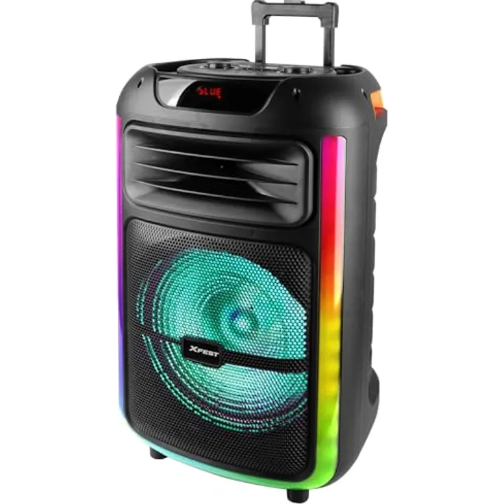 Trevi XFest XF 1400 KB, tragbarer 100 W Wireless Speaker mit Mikrofon, USB, Micro SD, AUX-IN, Guitar, TWS-Funktion, LED-Beleuchtung und wiederaufladbarem Akku