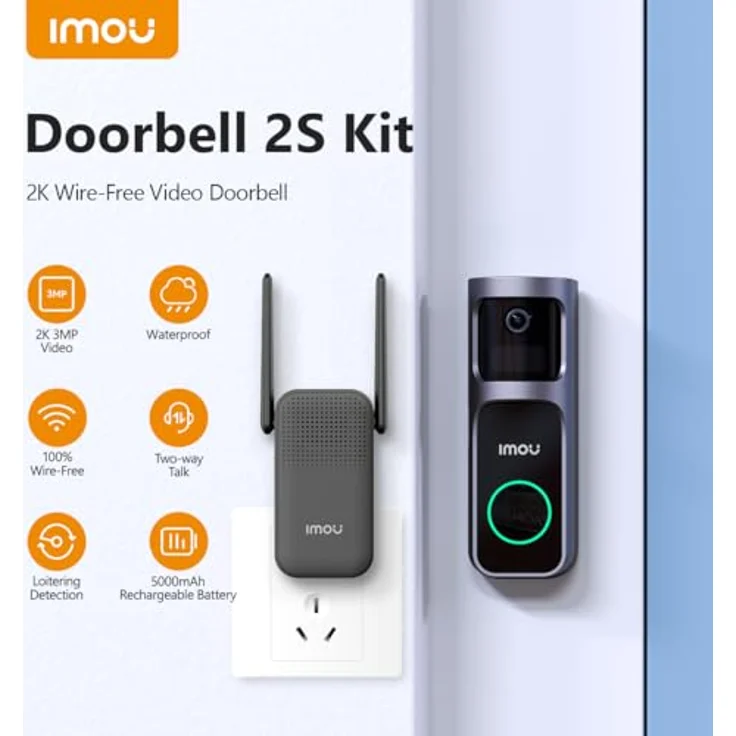 Imou Video-Türklingel 2S Kit - 2K QHD Bild | 5000mAh Akku | 166° Weitwinkel | 30° horizontal drehbar | IR Nachtsicht | Inklusive Klingel – Bild 3