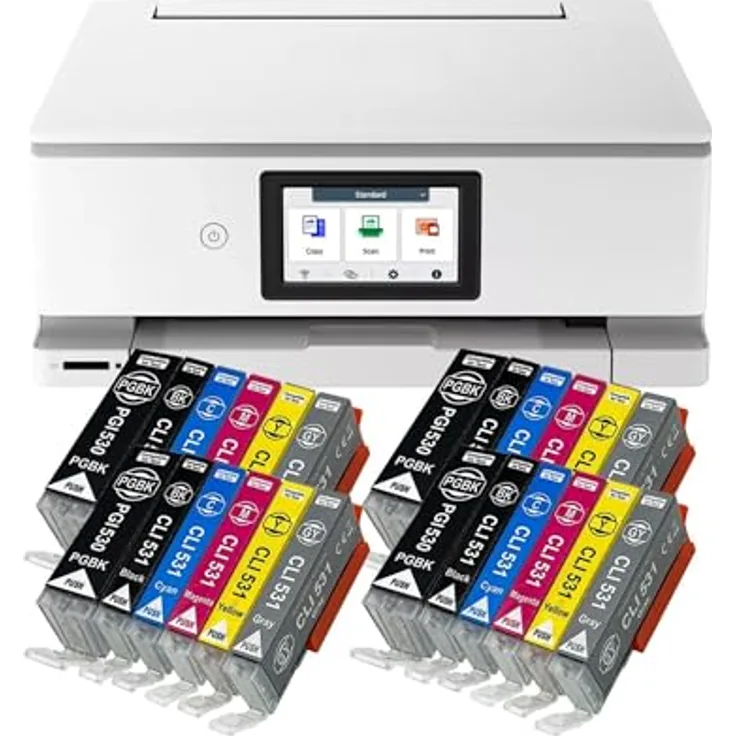 IC-Office TS8751, Tintenstrahl Multifunktionsdrucker 3-in-1 mit Duplex, WLAN, AirPrint, weiß + 24 XXL Tintenpatronen