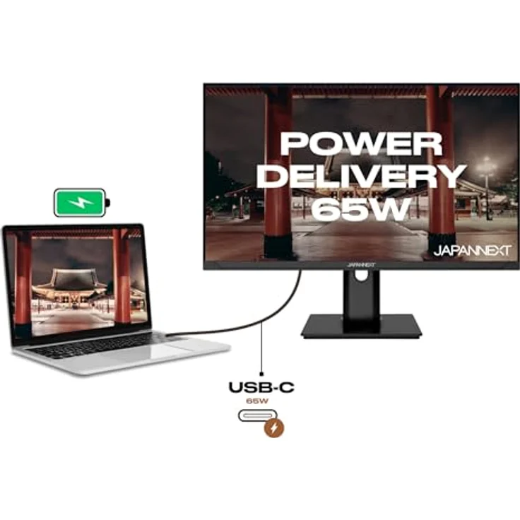 JapanNext JN-IPS238FHDR-C65W-HSP, 23.8" IPS Full HD Monitor mit HDR, USB-C-Aufladung (65W), Höhen- & Neigungsverstellung, integrierten Lautsprechern, G-Sync/FreeSync, 2 Jahre Garantie – Bild 2
