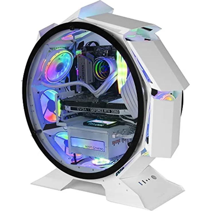 MarsGaming MCORB Weiß, Micro-ATX XL Gaming PC-Gehäuse, Custom Rundes Design, Gehärtetes Doppelglas, MCORBW – Bild 1