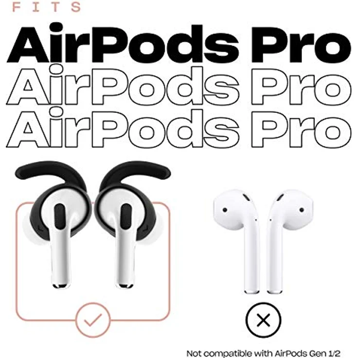 KeyBudz EarBuddyz Silikon Ohrhörer Aufsätze für Apple AirPods Pro, EarPods Kopfhörer Ohrhörer Zubehör, Ohrhaken Ohrbügel, rutschfest, Sport, schwarz – Bild 2