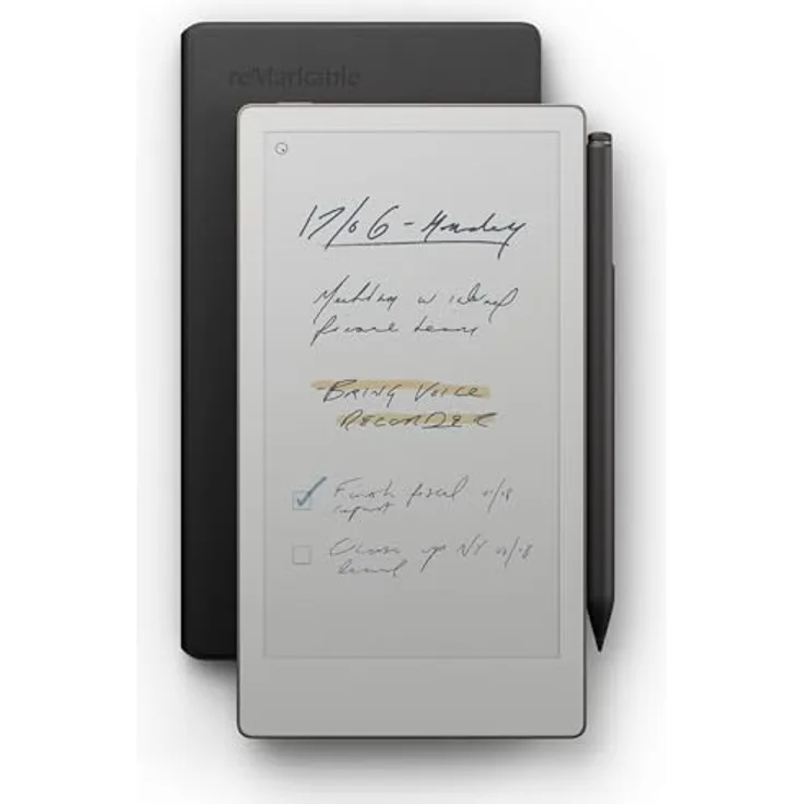 REMARKABLE Paper Pro Move + Marker Plus + Book Folio Premium Leder - Schwarz Digitales Notizbuch, Grau