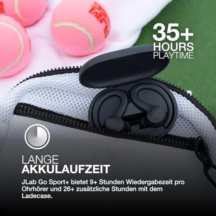JLab Go Air Sport+, Bluetooth Sportkopfhörer mit 35+ Std. Akkulaufzeit, IP55 schweißresistent, USB-C Ladecase, Be Aware-Modus, korallenrot – Bild 2
